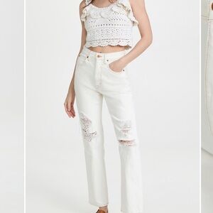 SLVRLAKE Dakota Ivory Destructed Straight Leg Jeans size 29